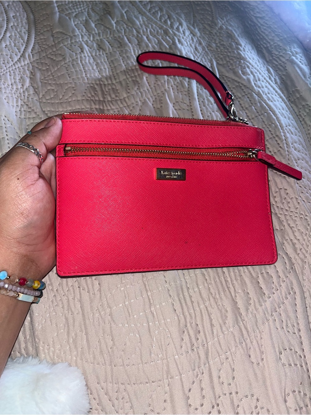 kate spade hot pink saffiano wristlet clutch with detachable strap